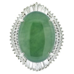 Massive Jadeite Jade Diamond Platinum Cocktail Ring