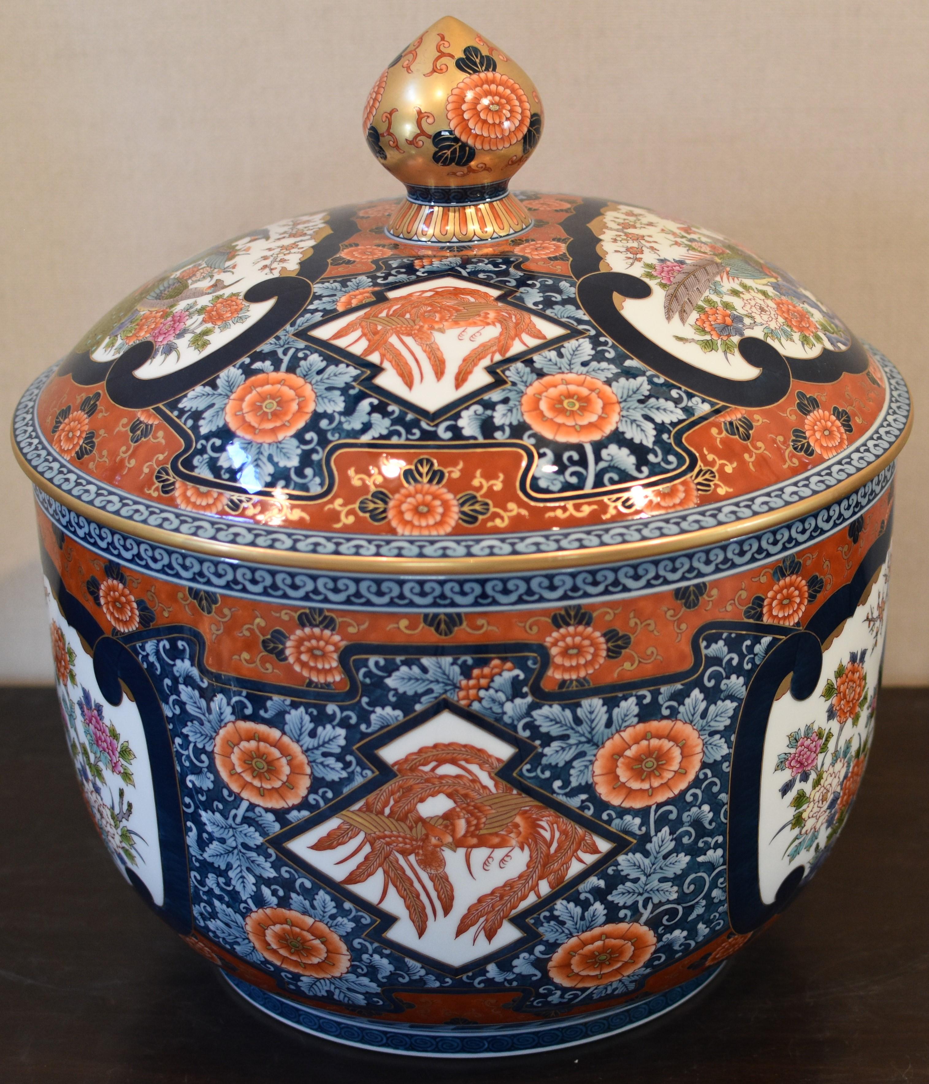 The inspiration for this massive extraordinary porcelain lidded bowl came from a rare magnificent piece this master porcelain artist created in the past that found its home in a royal palace. This is a large outstanding and unique contemporary