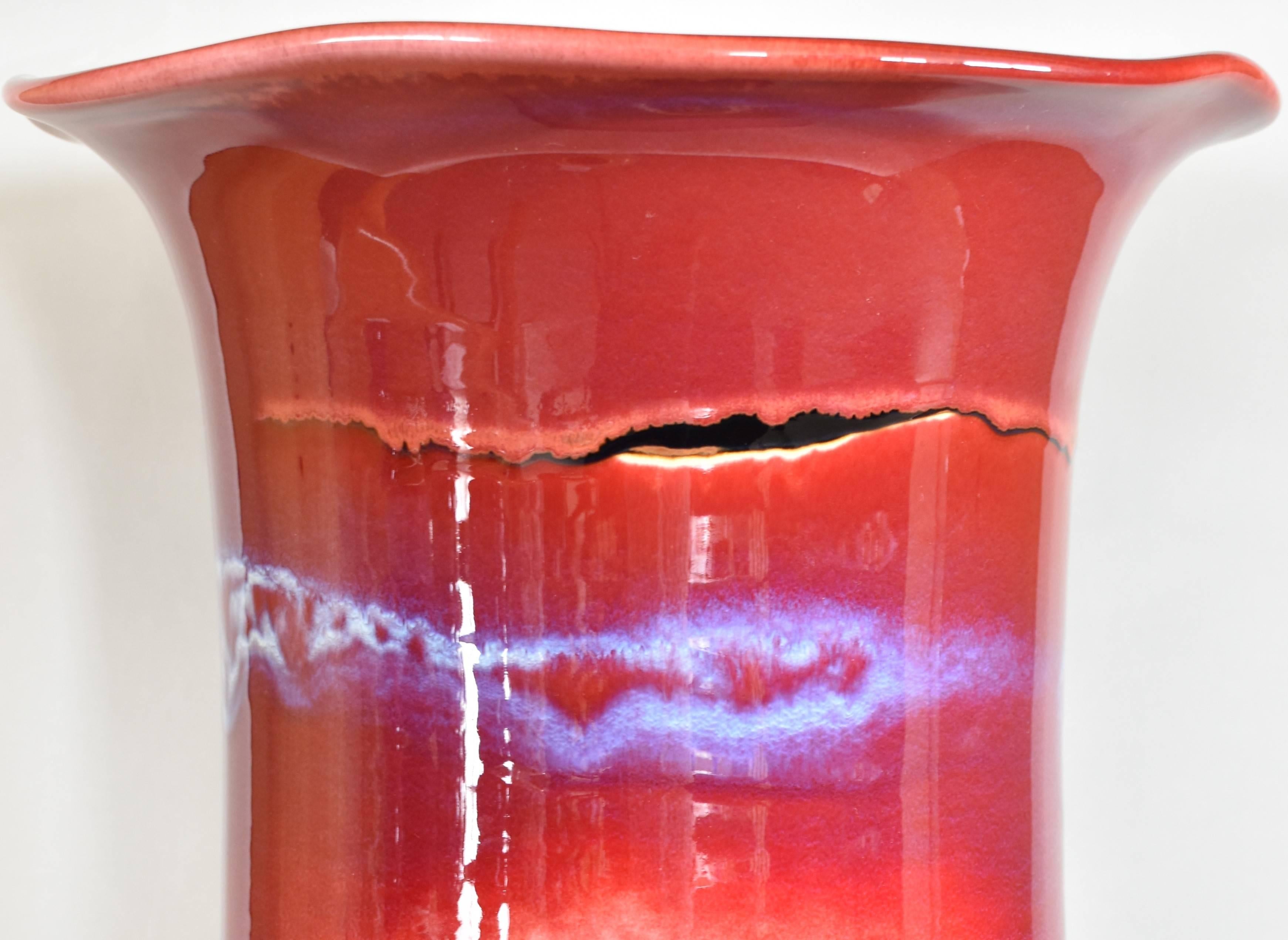 Glazed Japanese Contemporary Large Red Purple Porcelain Vase by Master Artists