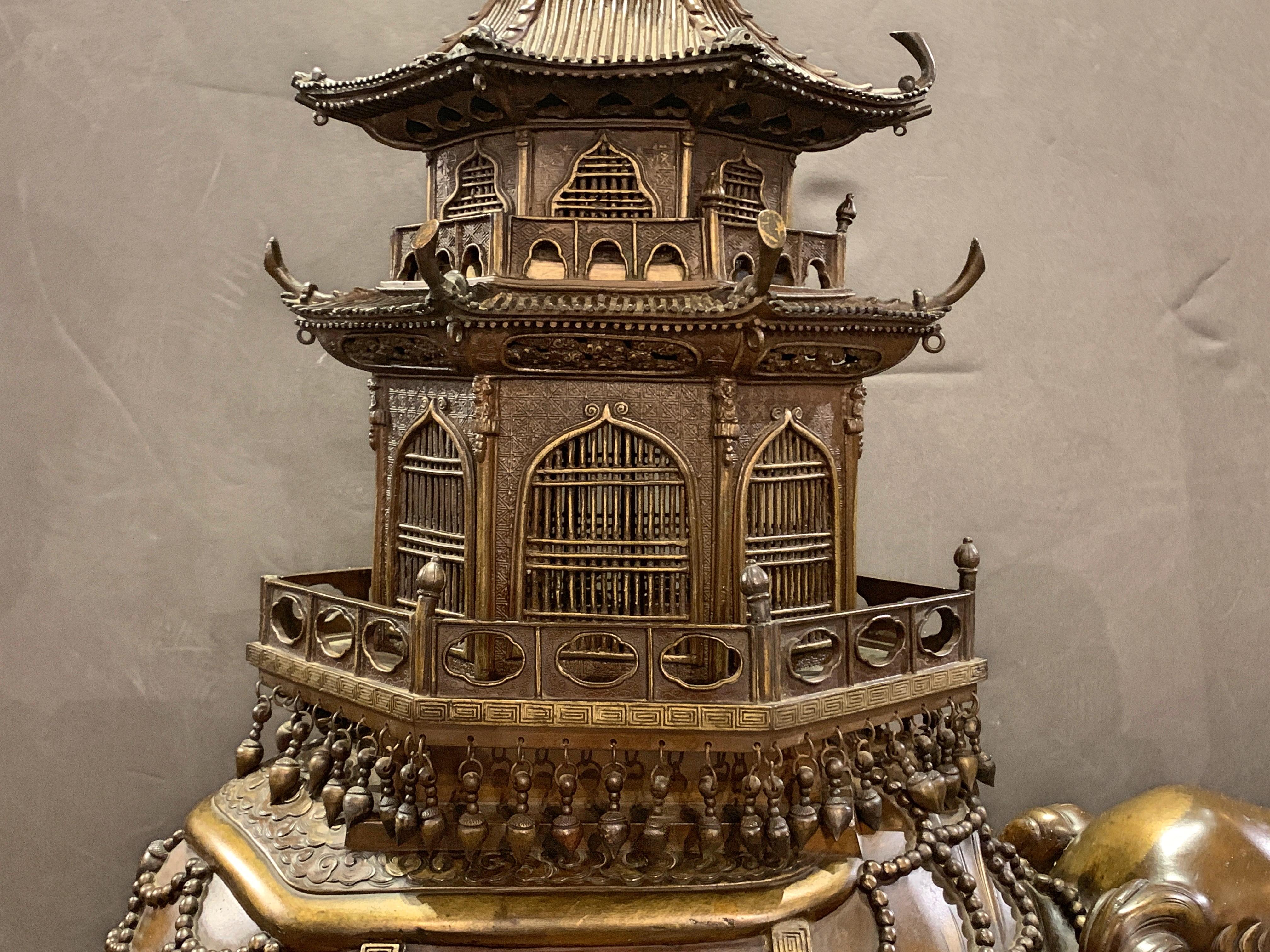 Massive Japanese Meiji Bronze Elephant and Pagoda Incense Burner 6