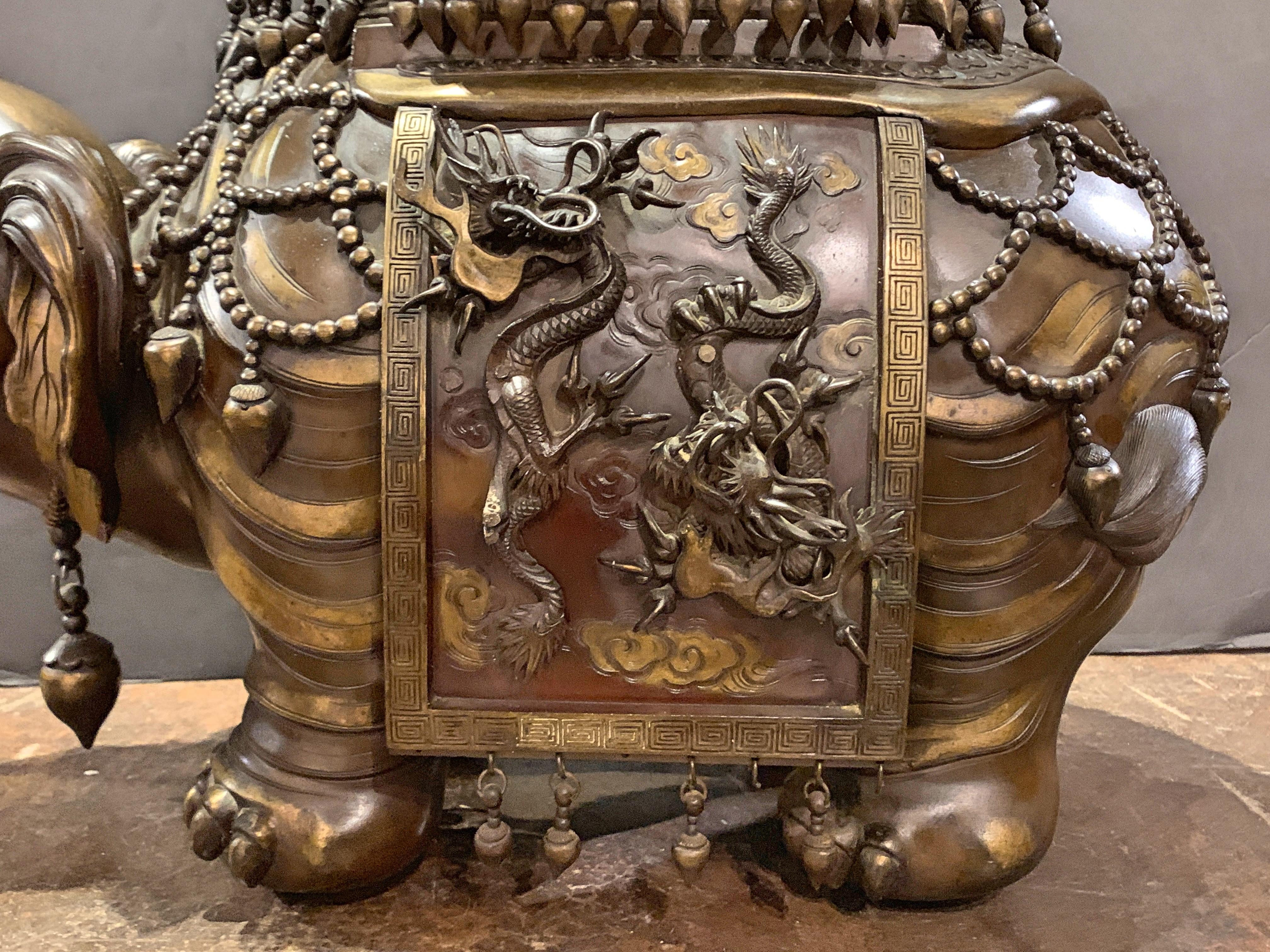 Massive Japanese Meiji Bronze Elephant and Pagoda Incense Burner 8