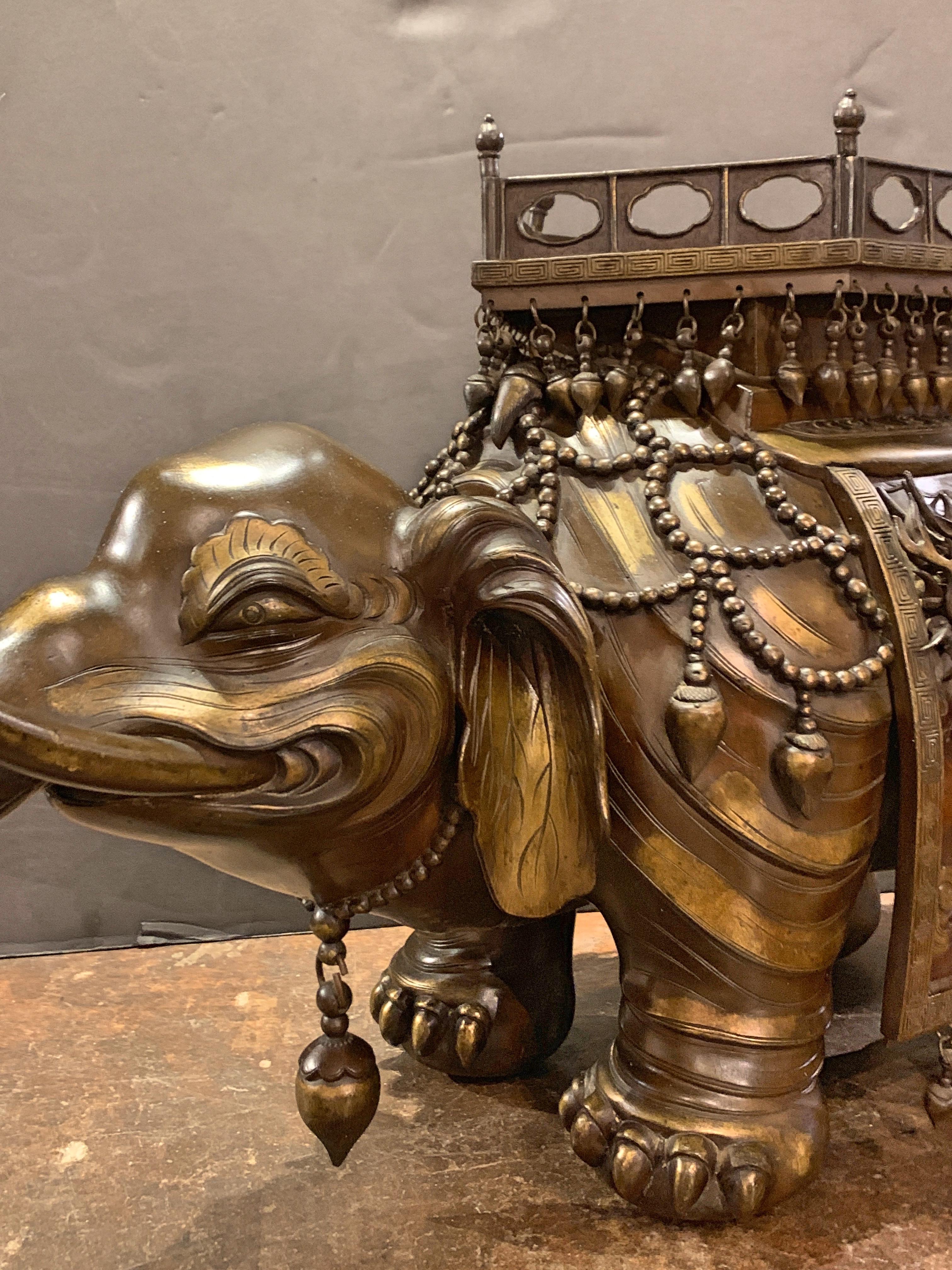 Massive Japanese Meiji Bronze Elephant and Pagoda Incense Burner 1