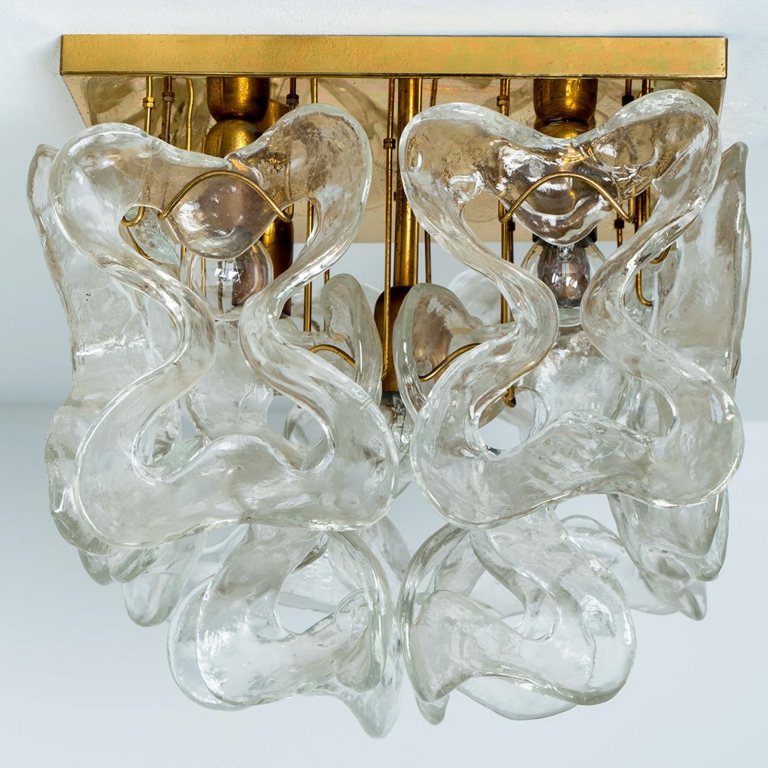 Massive J.T. Lustre encastré Kalmar Catena en verre de Murano et laiton, 1970 en vente 2