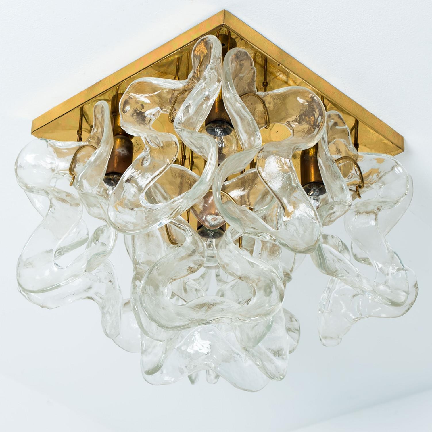 Massive J.T. Lustre encastré Kalmar Catena en verre de Murano et laiton, 1970 en vente 5