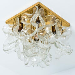 Massive J.T. Kalmar "Catena" Murano Glass Brass Flush Mount Chandelier, 1970