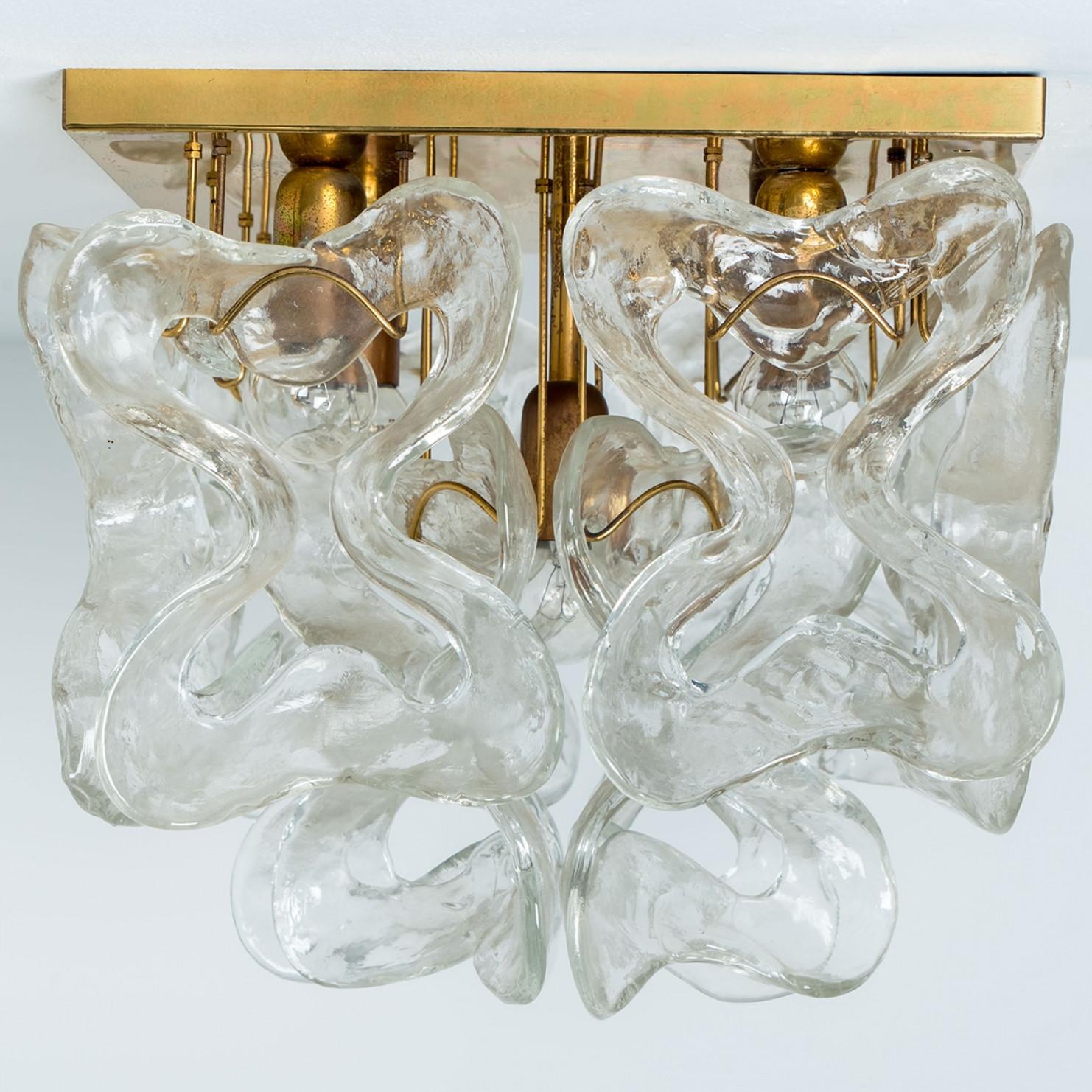 Laiton Massive J.T. Lustre encastré Kalmar Catena en verre de Murano et laiton, 1970 en vente