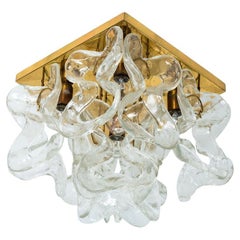 Massive J.T. Kalmar "Catena" Murano Glass Brass Flush Mount Chandelier, 1970