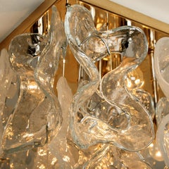 Massive J.T. Kalmar "Catena" Murano Glass Brass Flush Mount Chandelier, 1970s