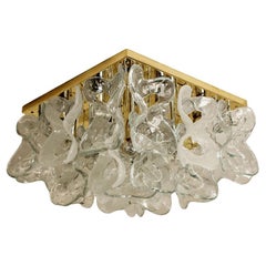 Massive J.T. Kalmar "Catena" Murano Glass Brass Flush Mount Chandelier, 1970s