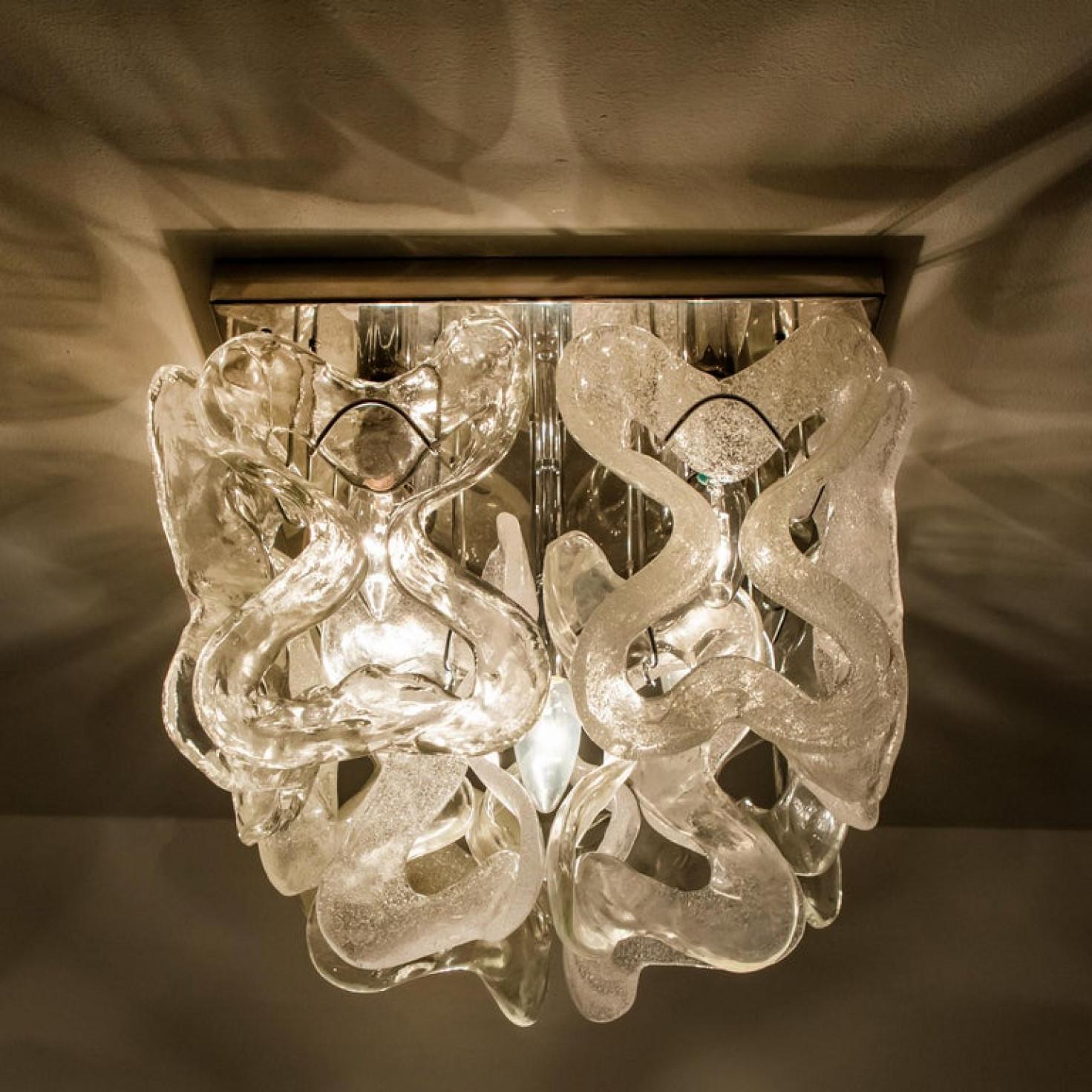 Glamorous chrome and Murano glass flushmount ‘Catena’ by Kalmar. 18 large 