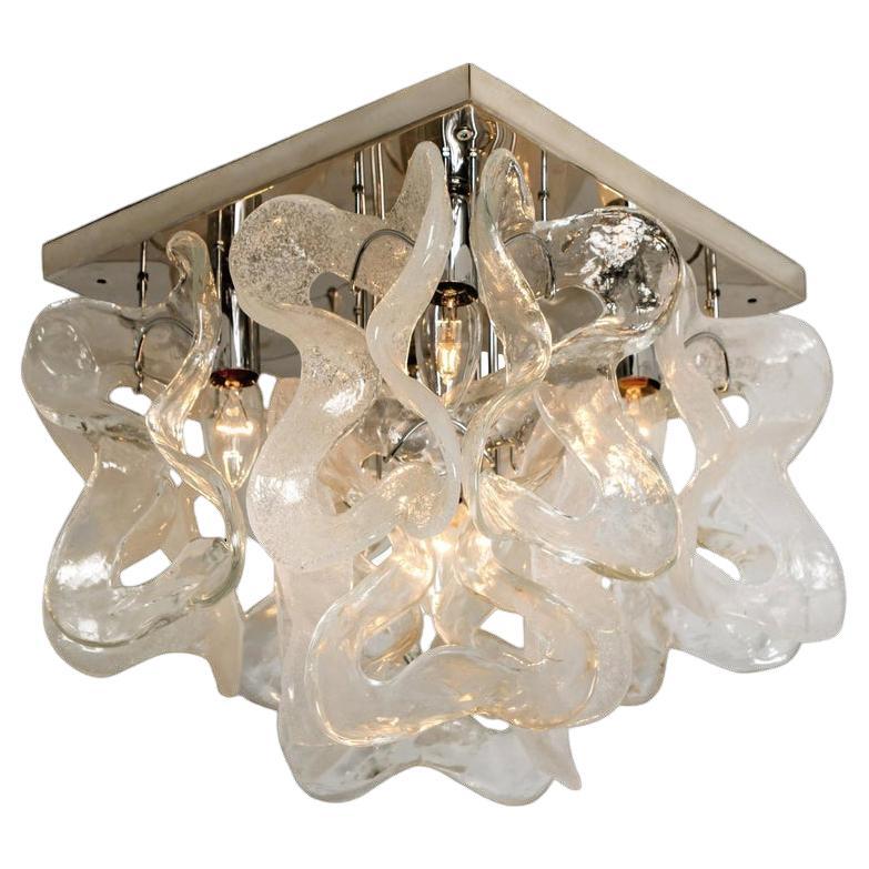 Massive J.T. Kalmar "Catena" Murano Glass Chrome Flushmount Chandelier, 1970s (C