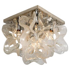 Massive J.T. Kalmar "Catena" Murano Glass Chrome Flushmount Chandelier, 1970s (C