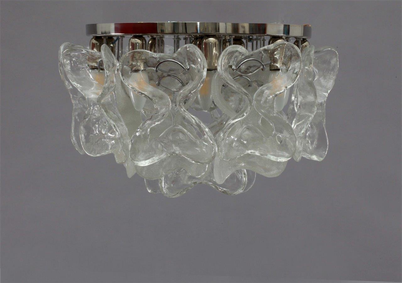 Glamorous chrome Murano glass flush mount ‘Catena’by Kalmar. 18 large 