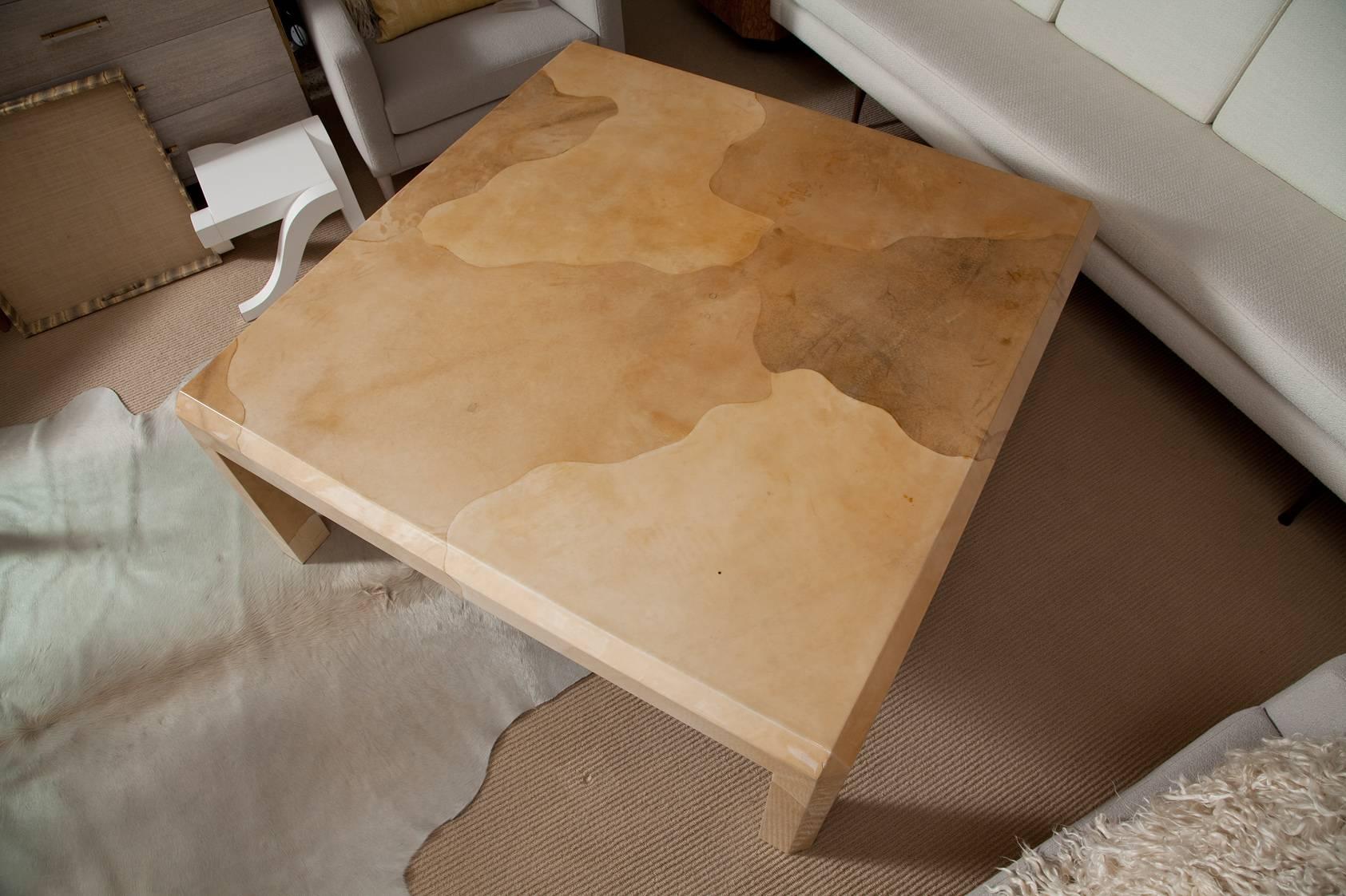 Mid-Century Modern Massive Karl Springer Tri-Color Goatskin Coffee Table