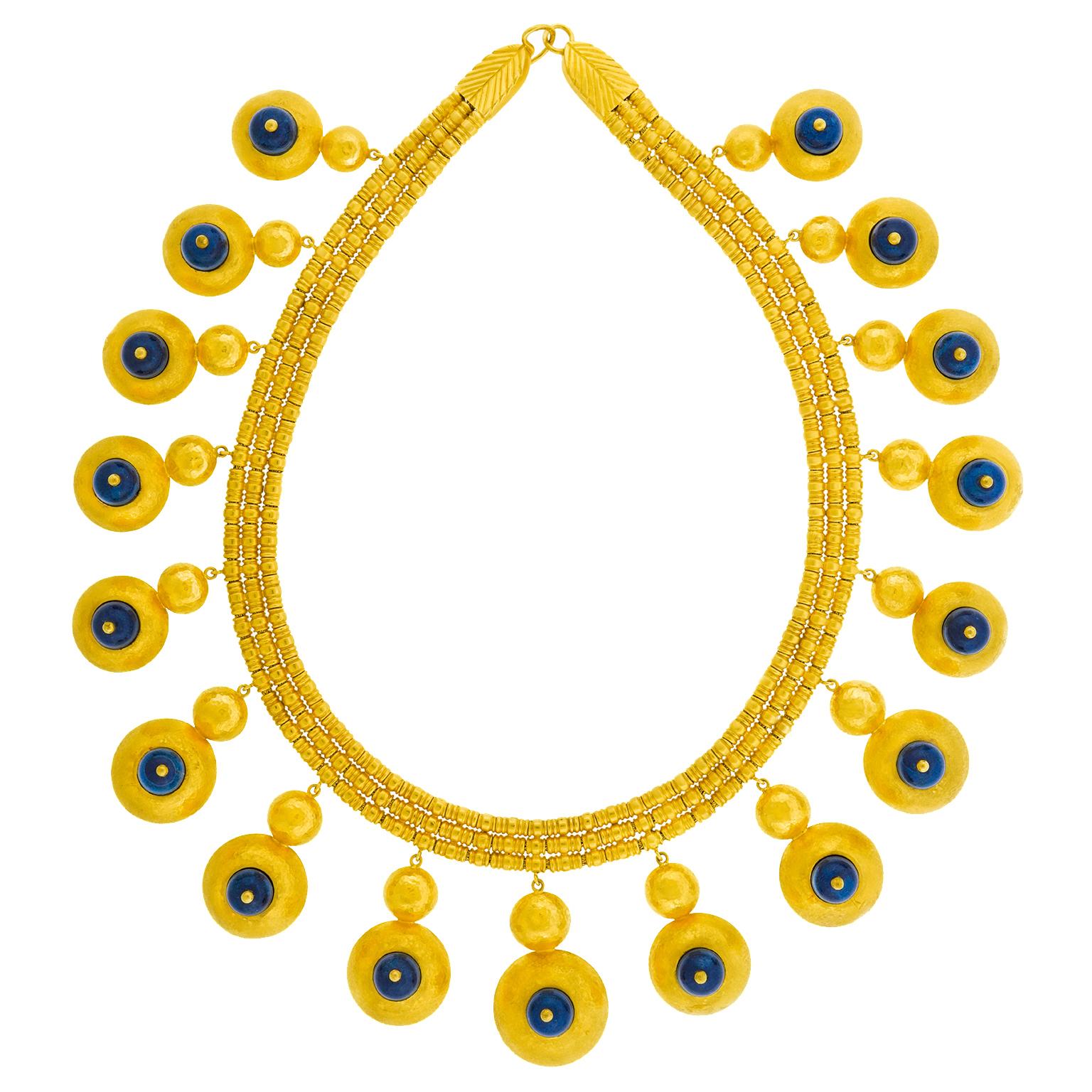 Round Cut Massive Lalaounis Lapis and Gold Necklace