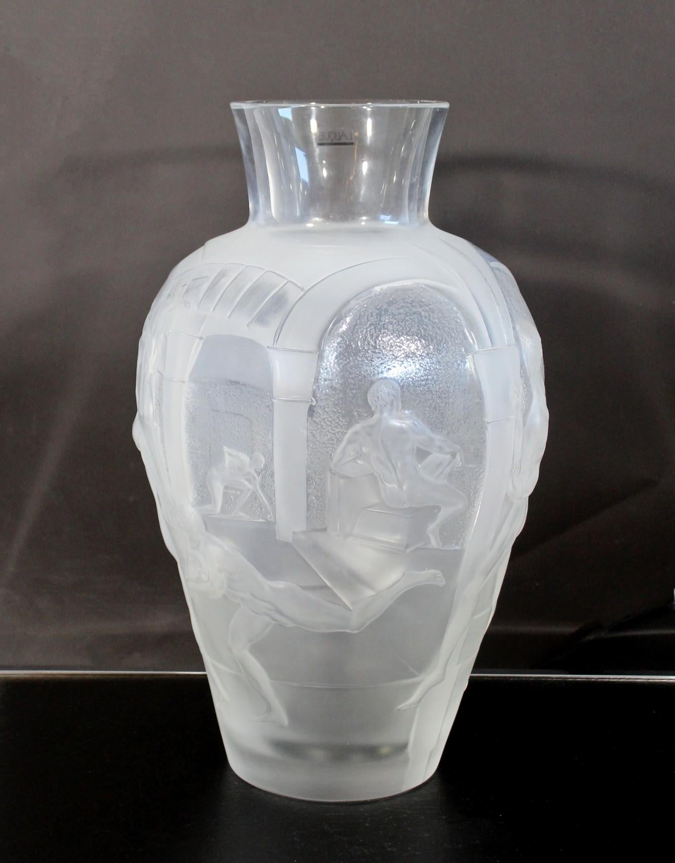 Massive Lalique Paris Crystal Vase Les Eleens French Greco Roman Figures In Good Condition In Keego Harbor, MI