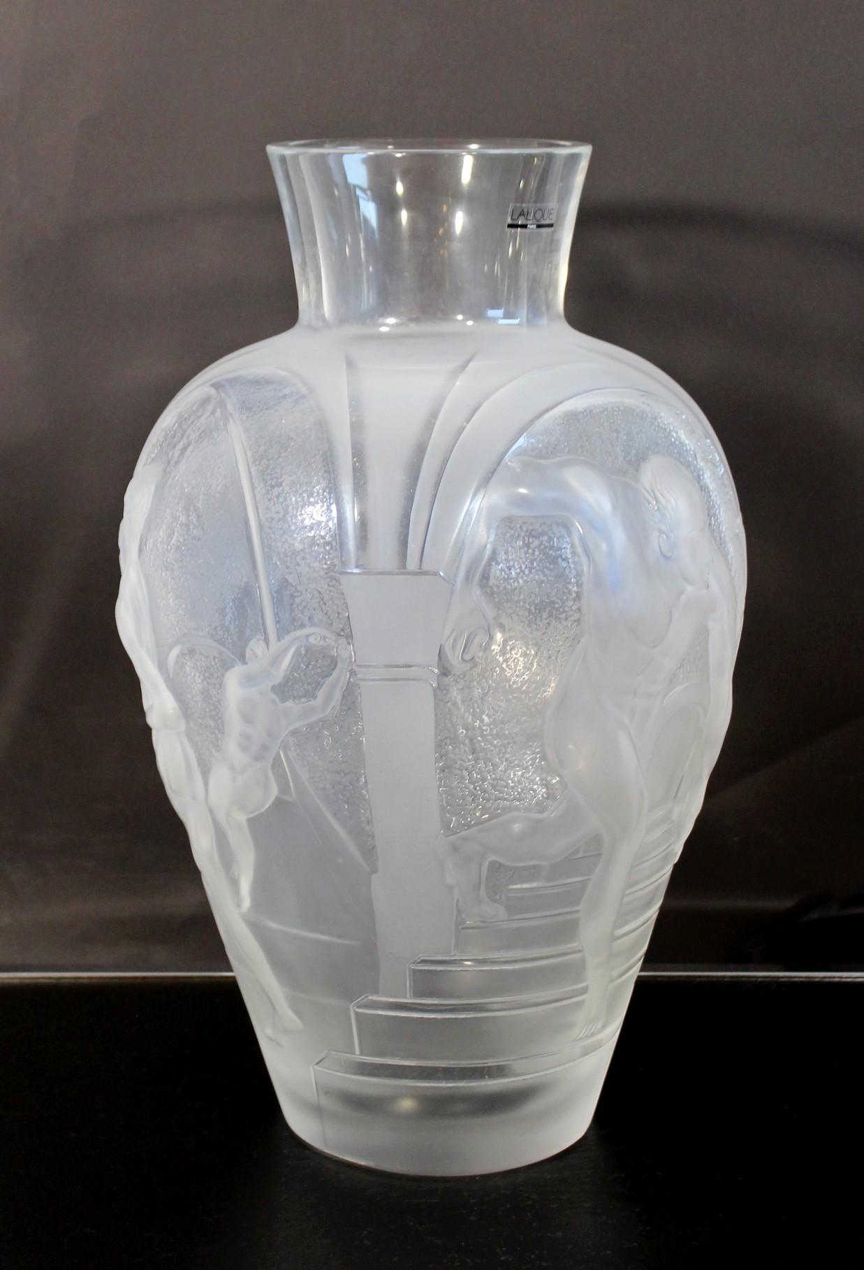 Glass Massive Lalique Paris Crystal Vase Les Eleens French Greco Roman Figures