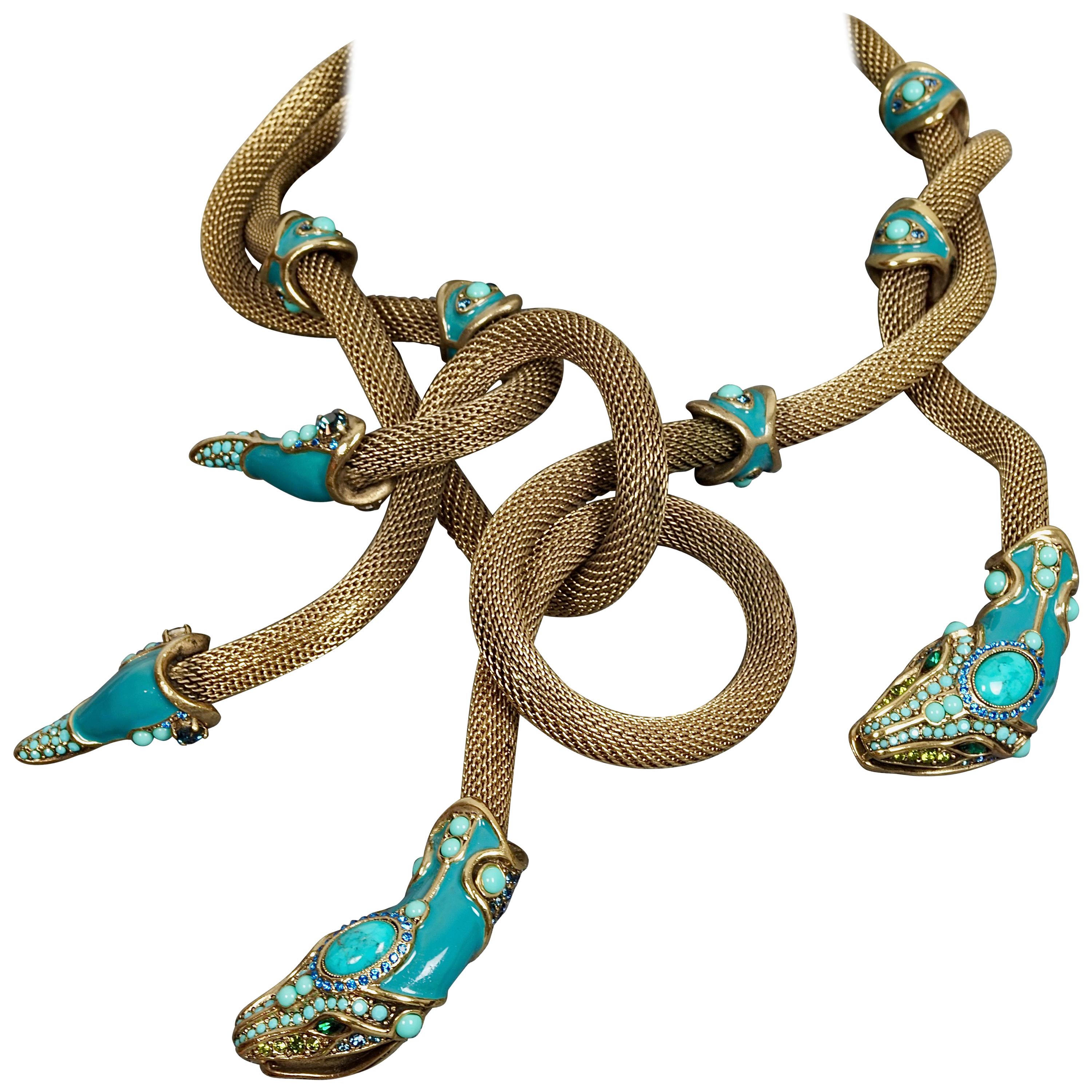 Massive LANVIN Spring 2010 Enamel Snake Coiled Medusa Necklace For Sale