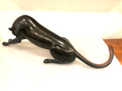 Grande et massive sculpture en bronze de la Panthère Noire par Loet Vanderveen:: signée & Nombre