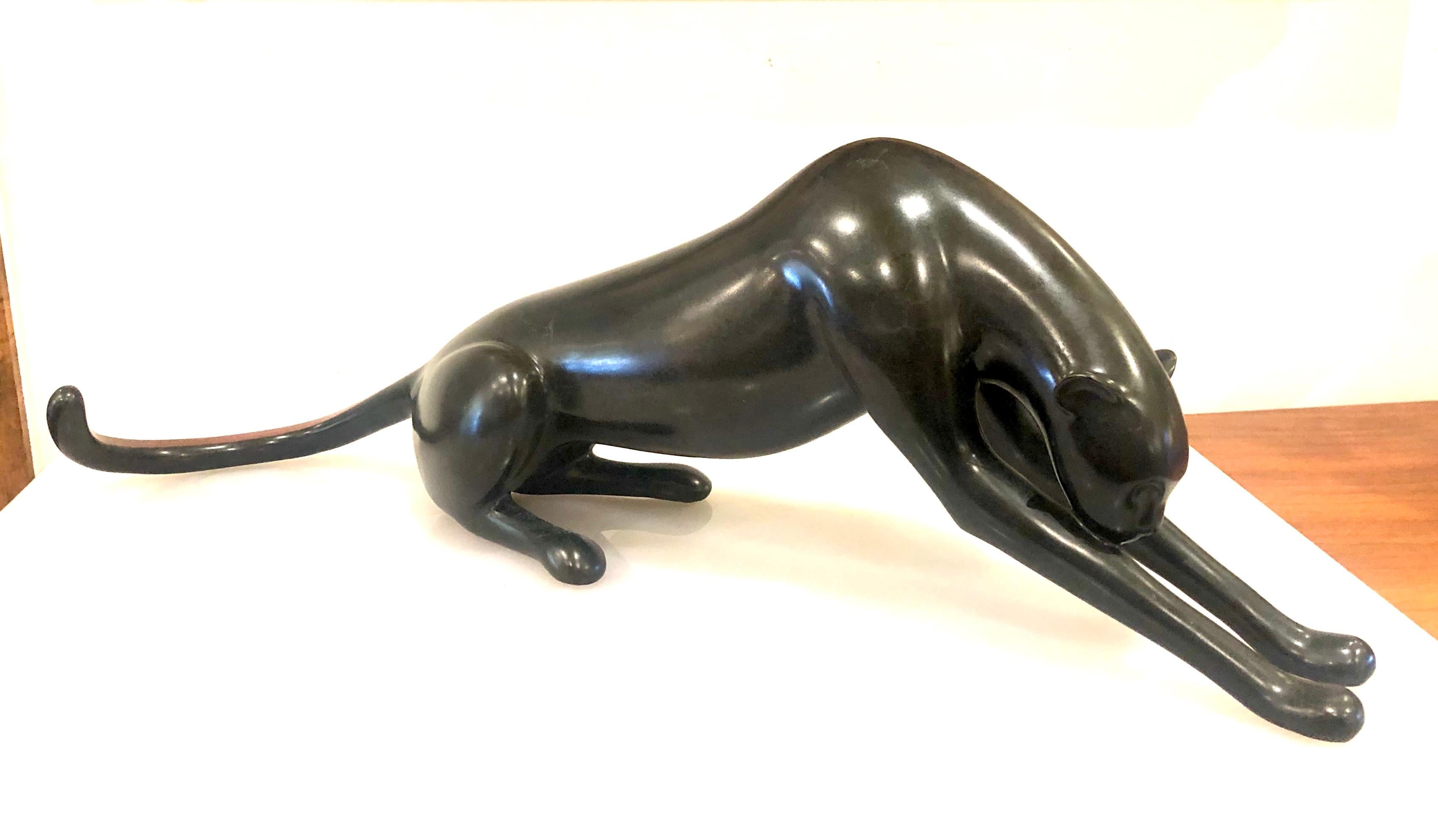 Dutch Massive Large Bronze Black Panther Sculpture by Loet Vanderveen Signed & Number