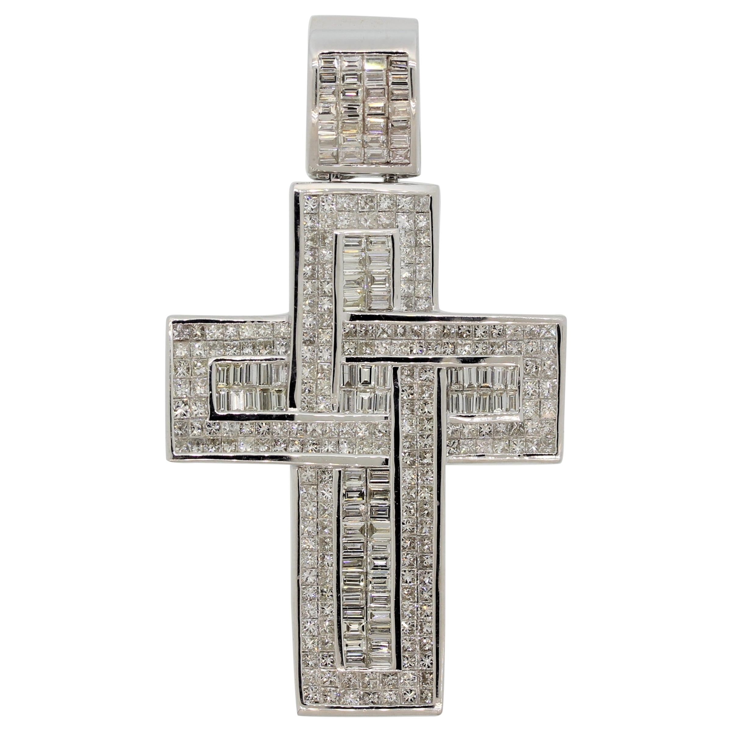 Massive Large Diamond Gold Cross Pendant For Sale