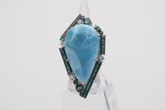 Massive Larimar Tourmaline Sapphire Aquamarine Emerald Platinum Cocktail Ring