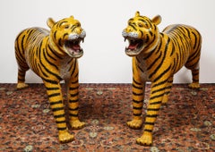 Massive Life-Size Pair of Chinese Asian Cloisonne Enamel Tigers