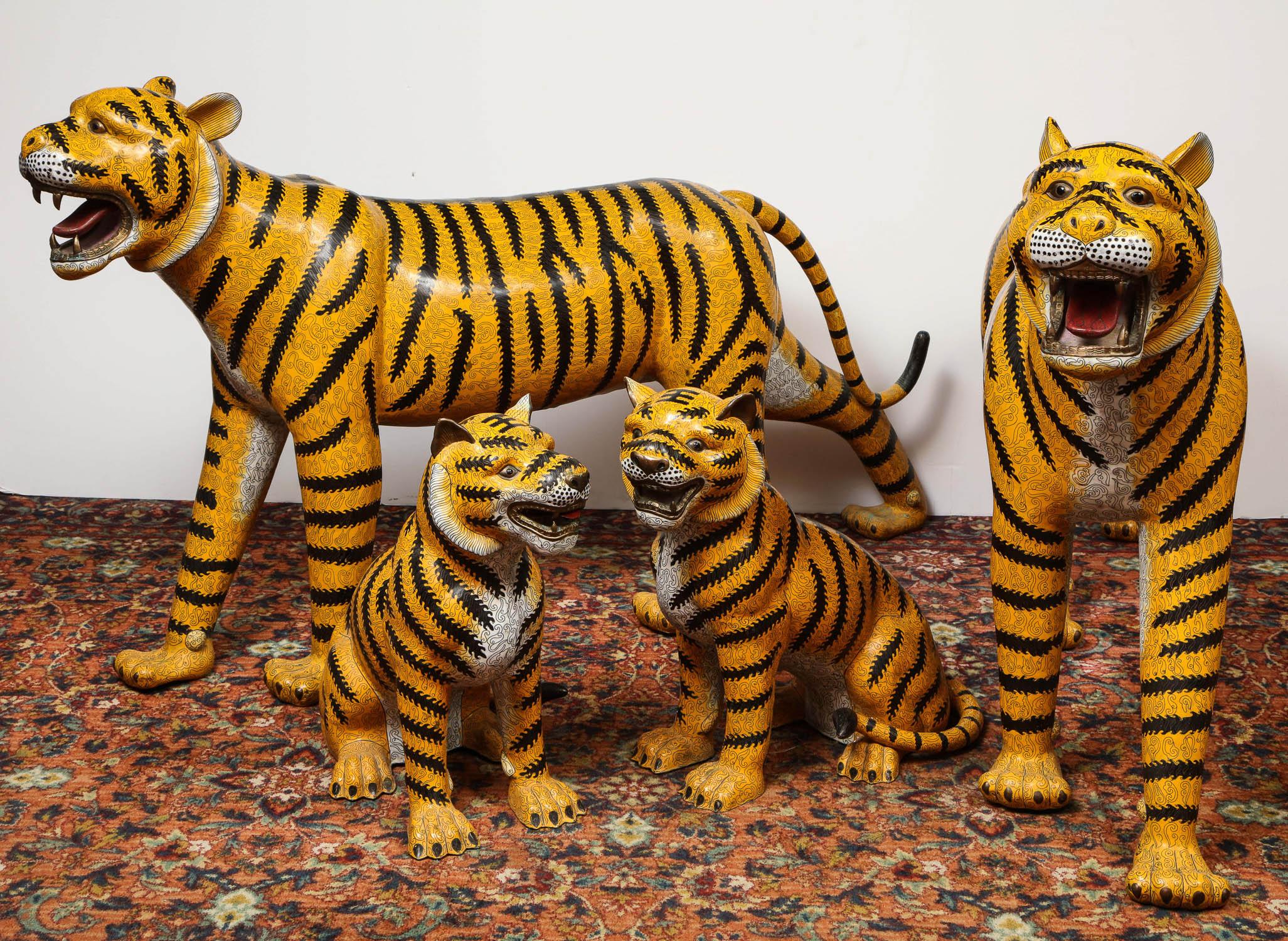 Massive Life-Size Pair of Chinese Asian Cloisonne Enamel Tigers 15