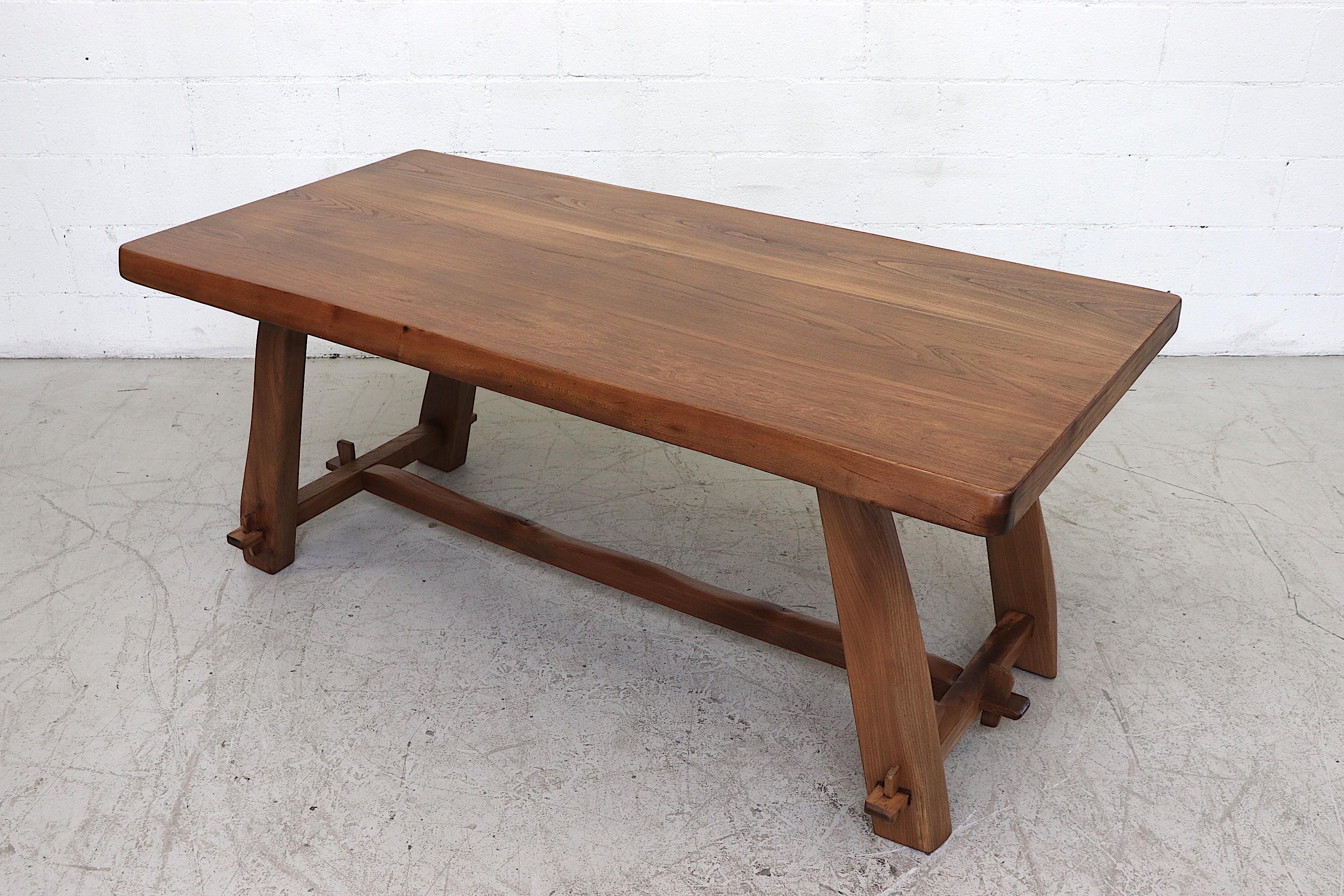 Massive Live Edge Pecan Trestle Dining Table In Good Condition In Los Angeles, CA