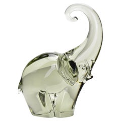 Livio Seguso Escultura de cristal gris humo con forma de elefante Murano Gral Glass