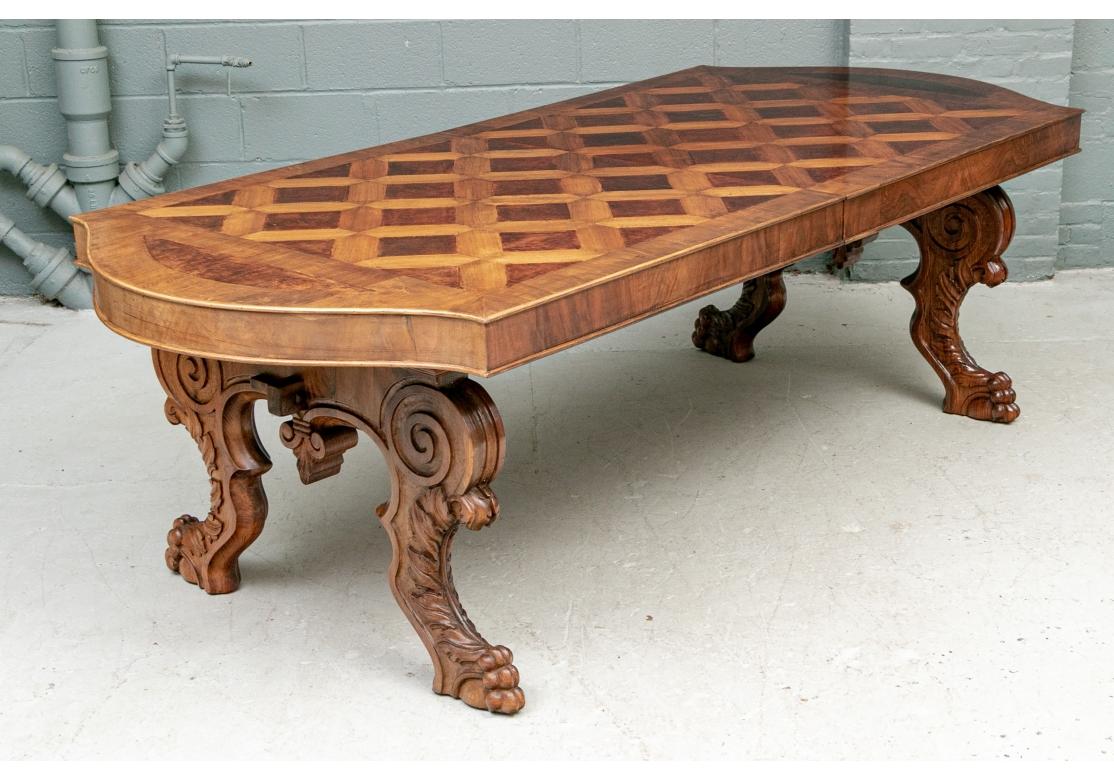 Massive Louis XIV Style Parquet Dining Table  In Fair Condition For Sale In Bridgeport, CT