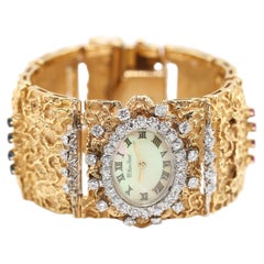 Massive Lucien Piccard Oro 18K Diamante Zaffiro Rubino Bracciale Orologio Extra Quadrante