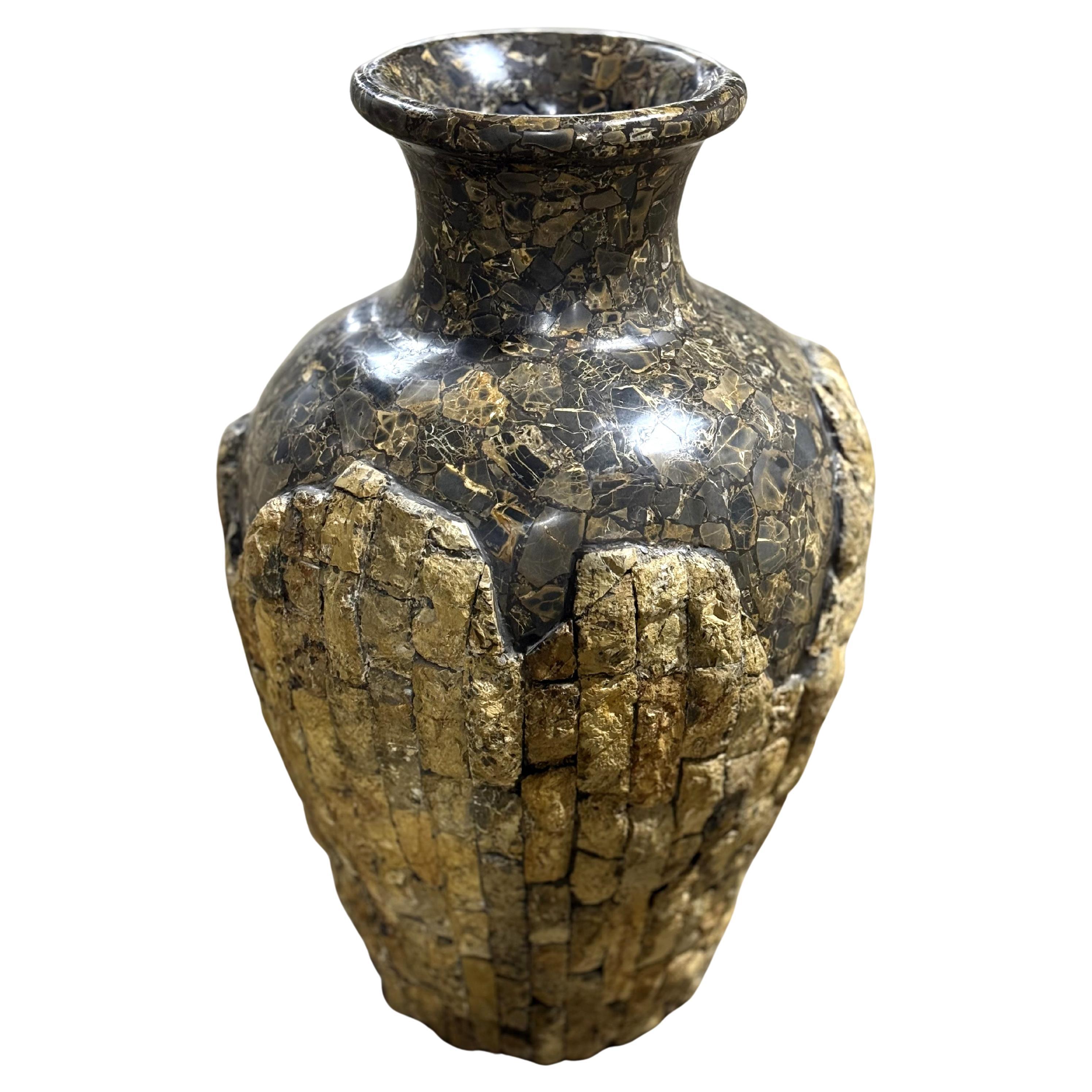 Massive Mactan and Natural Stone Floor Vase or Urn