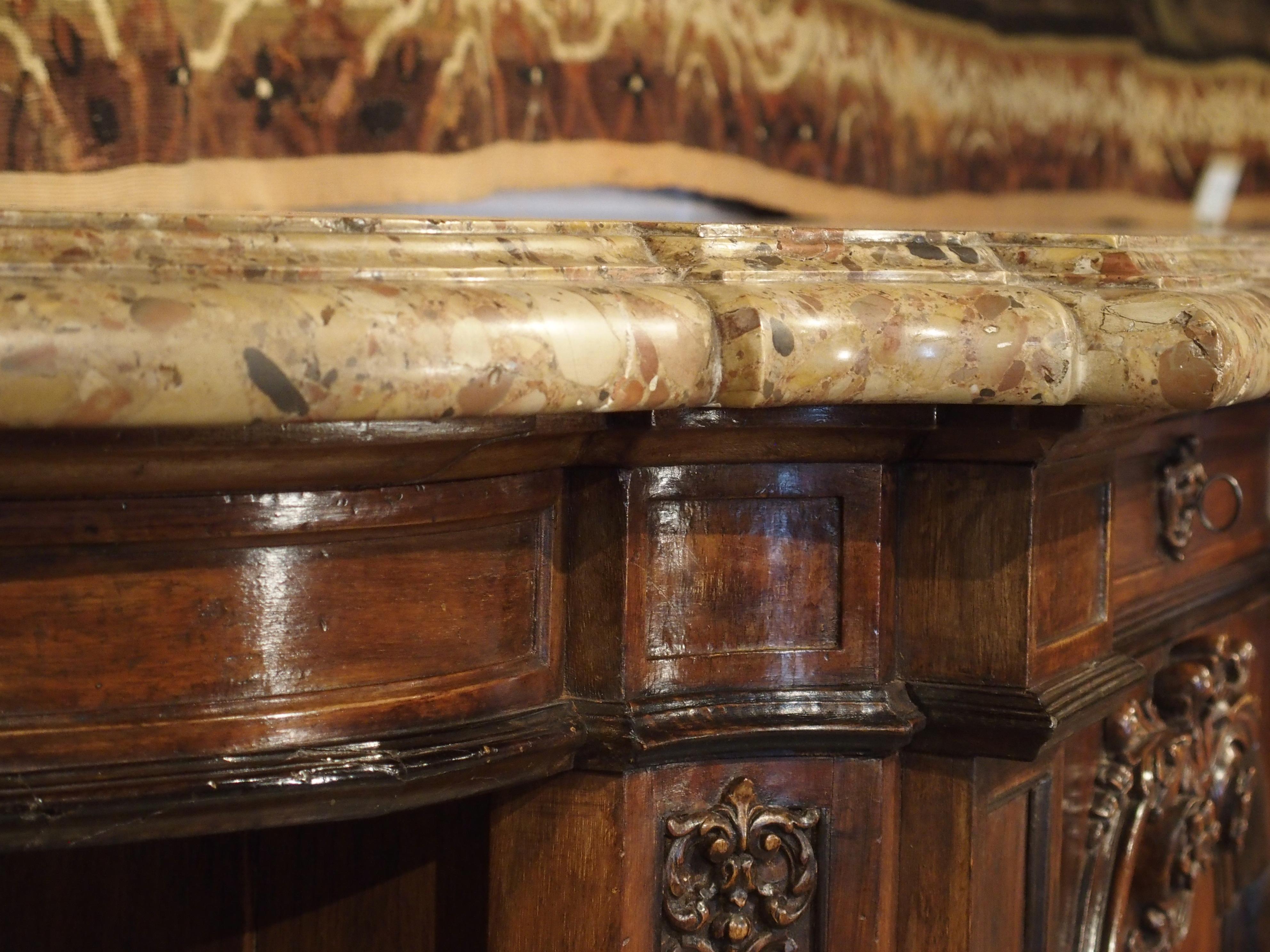 Massive Marble Topped Walnut Wood Louis XV Style Chateau Buffet 4