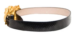 Massive Margarita Barrera 3 Wise Monkeys Gold Tone Buckle With Python Black Belt