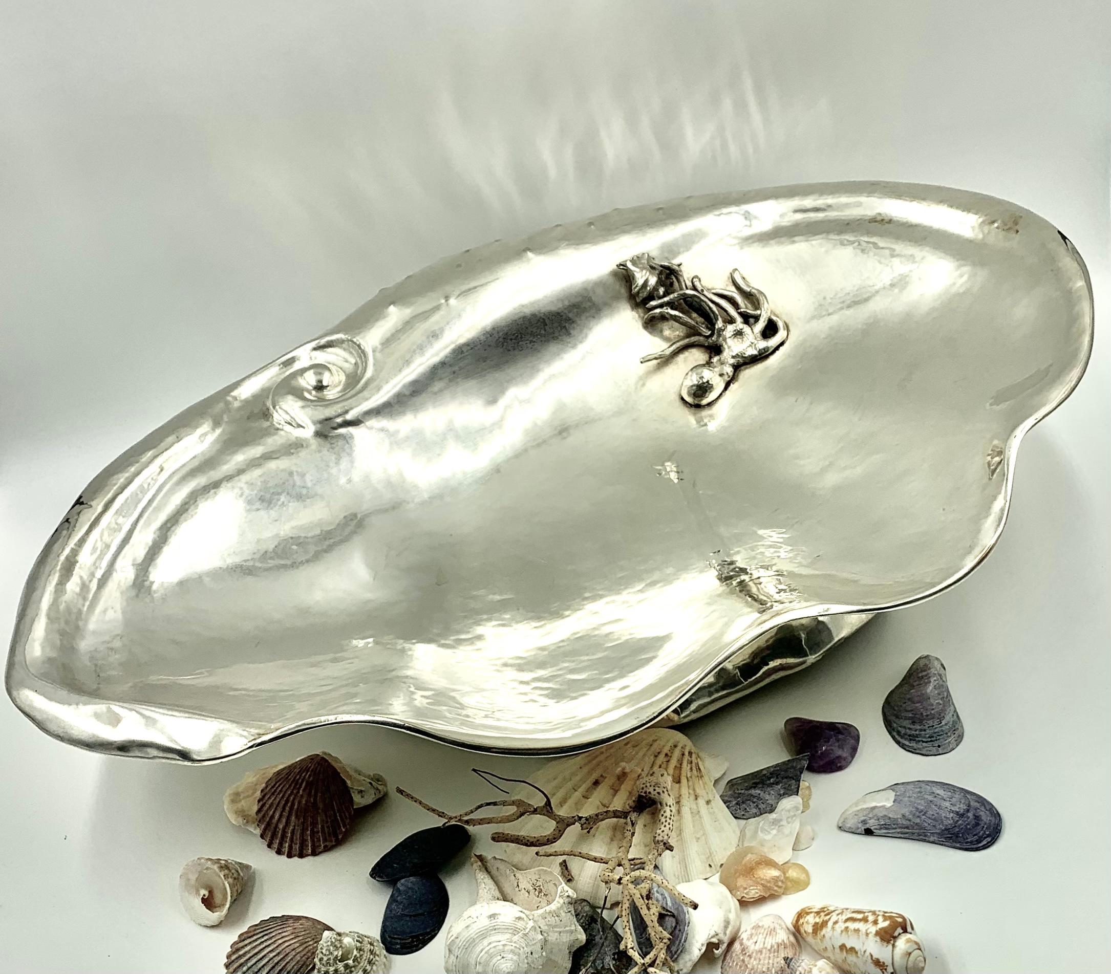Massive MCM Italian Silver Giant Clam Shell Centerpiece For Sale 5