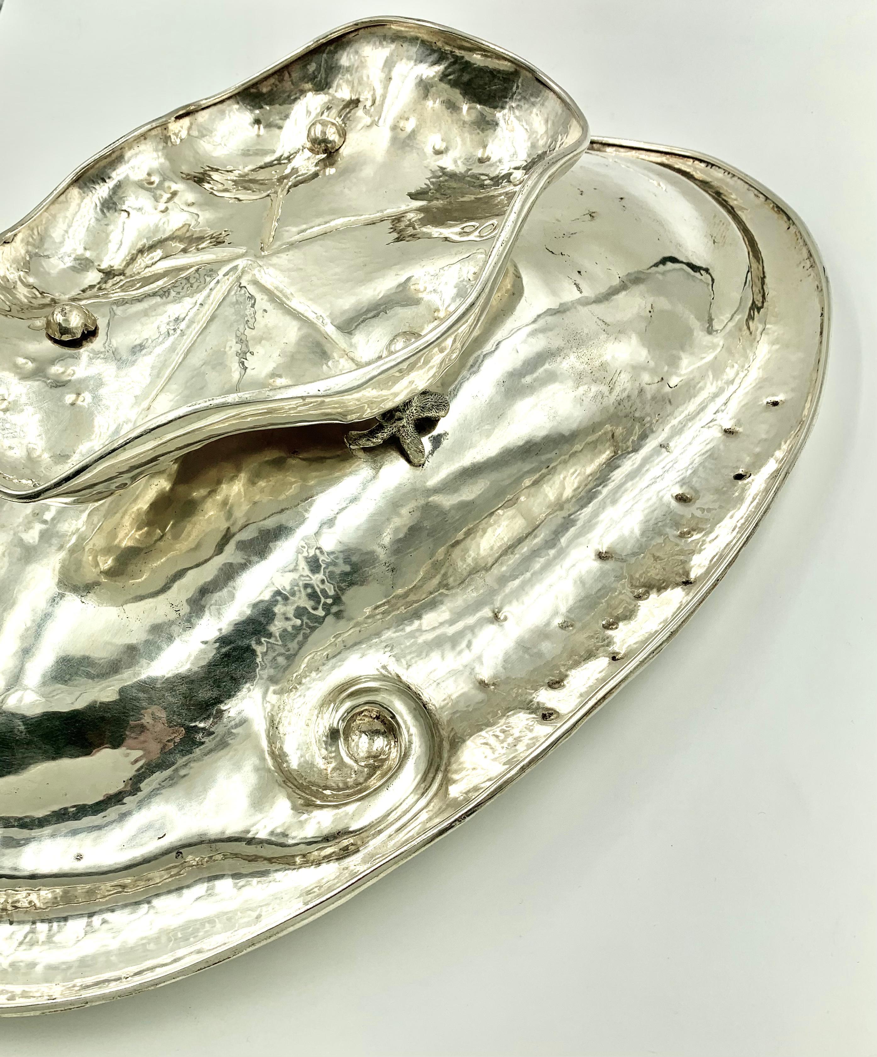 Massive MCM Italian Silver Giant Clam Shell Centerpiece For Sale 4