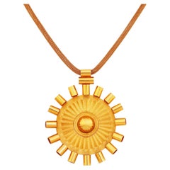 Massive Medallion Pendant Necklace With Mesh Chain By Kenneth Jay Lane, 1970s