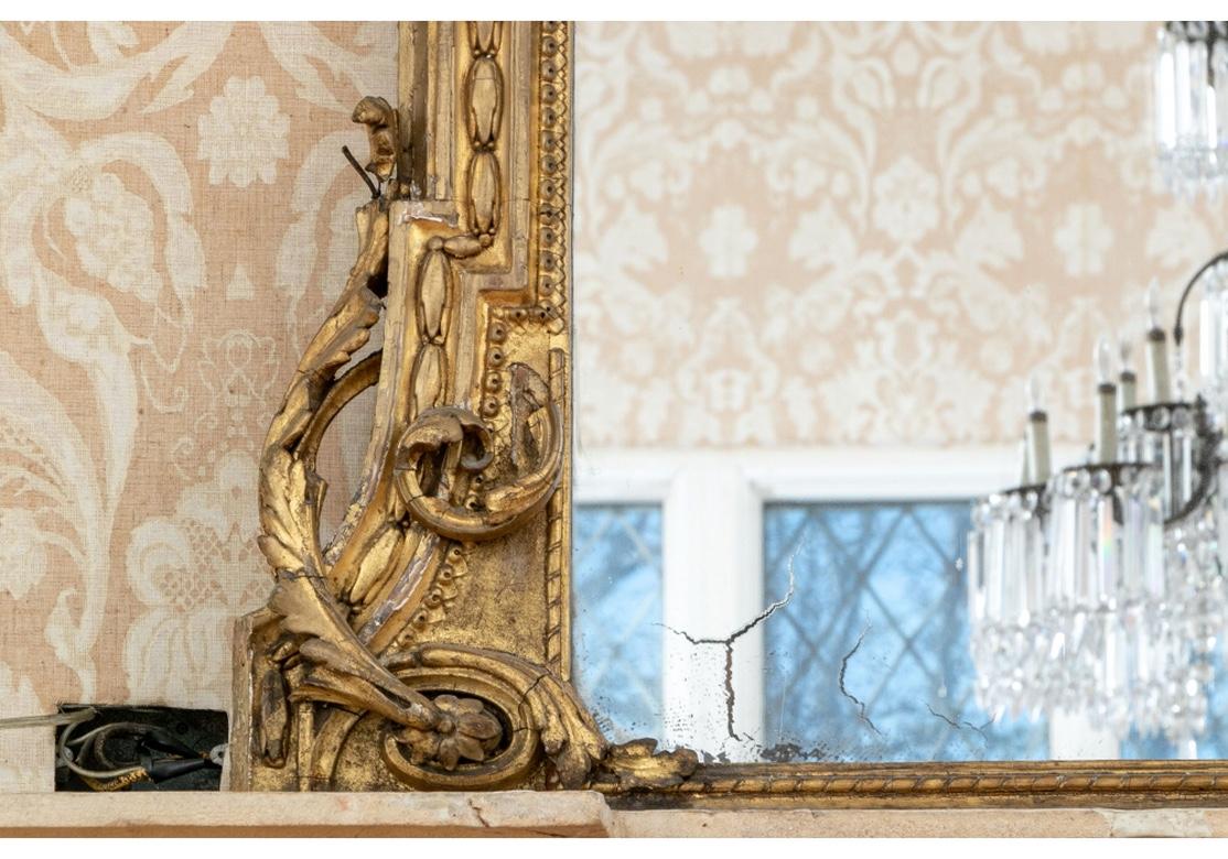 Massive Mid 19th C. Carved and Gilt Mantle Mirror with Putti Crest For Sale 1