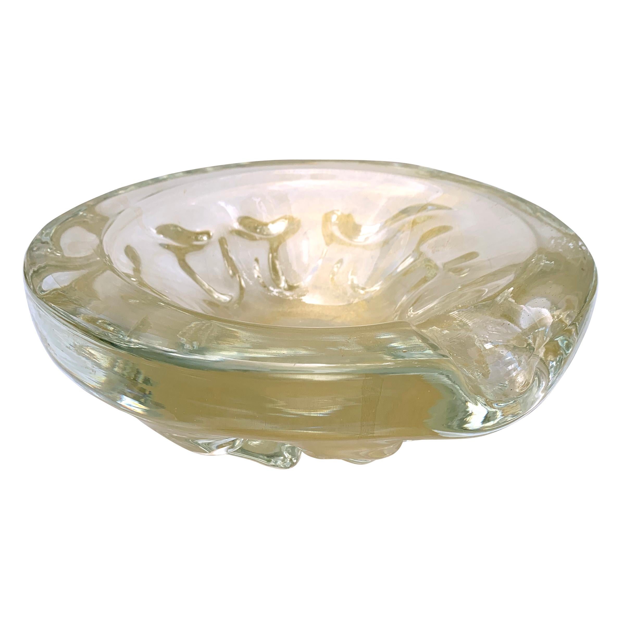A massive mid-20th century Italian Murano (possibly Seguso) gold aventurine cigar ashtray with a wonderful hand blown undulating form, and large enough for a crowd, and beautiful enough to serve guests from at your next party.