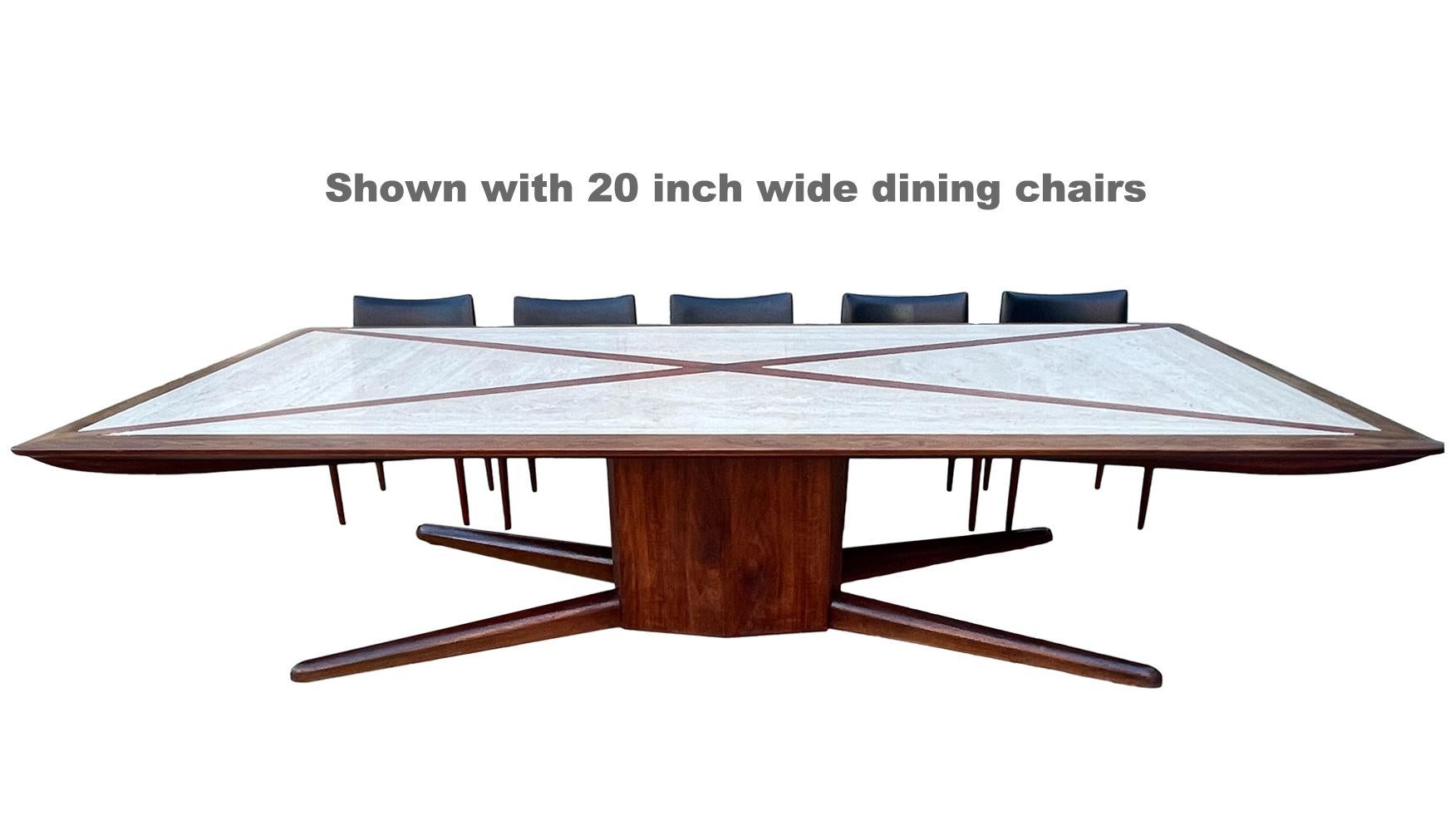 Massive Mid Century American Studio Modern Walnut & Travertine Dining Table For Sale 8