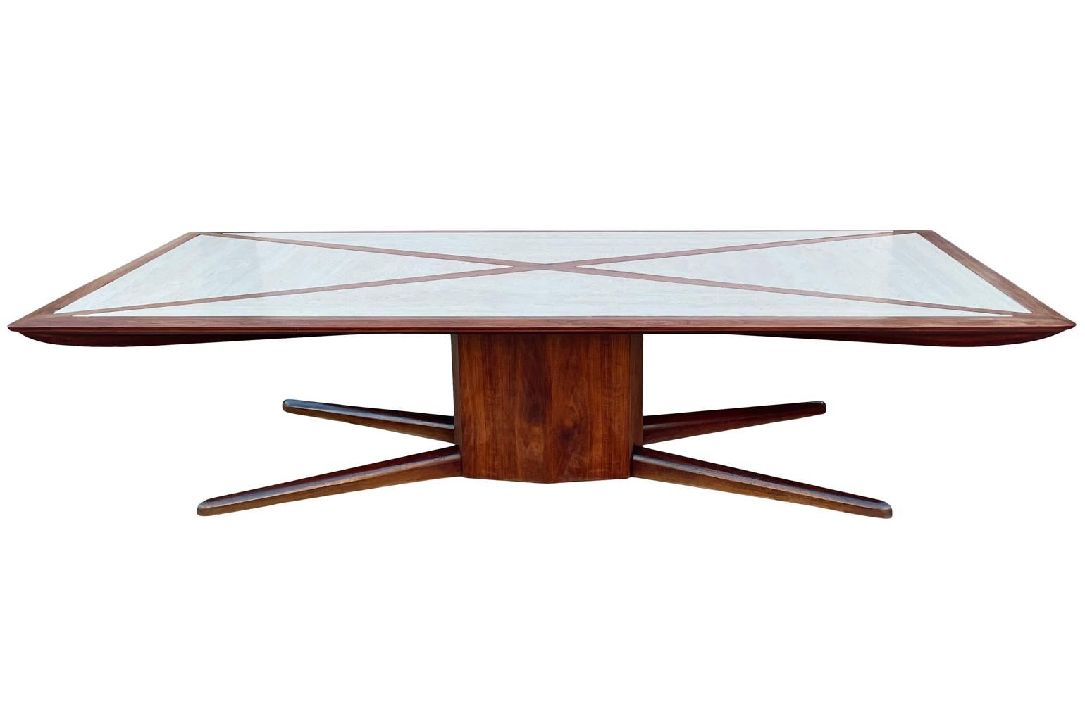 Massive Mid Century American Studio Modern Walnut & Travertine Dining Table For Sale 10