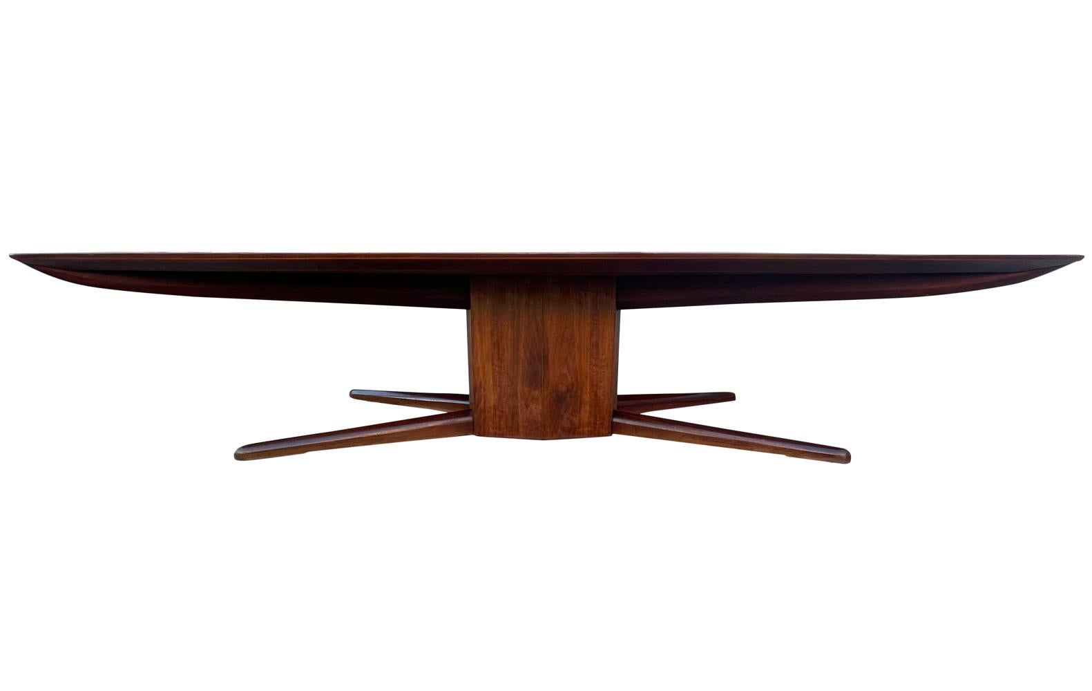 Massive Mid Century American Studio Modern Walnut & Travertine Dining Table In Good Condition For Sale In Philadelphia, PA