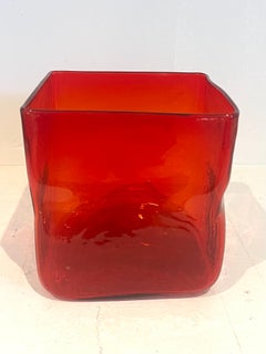 Massive Mid Century Blenko American Art Glass Ruby Amberina Centerpiece Vase