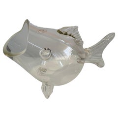 Massive Mid-Century Hand-Blown Glass Fish Vase in the Style of Blenko Glass