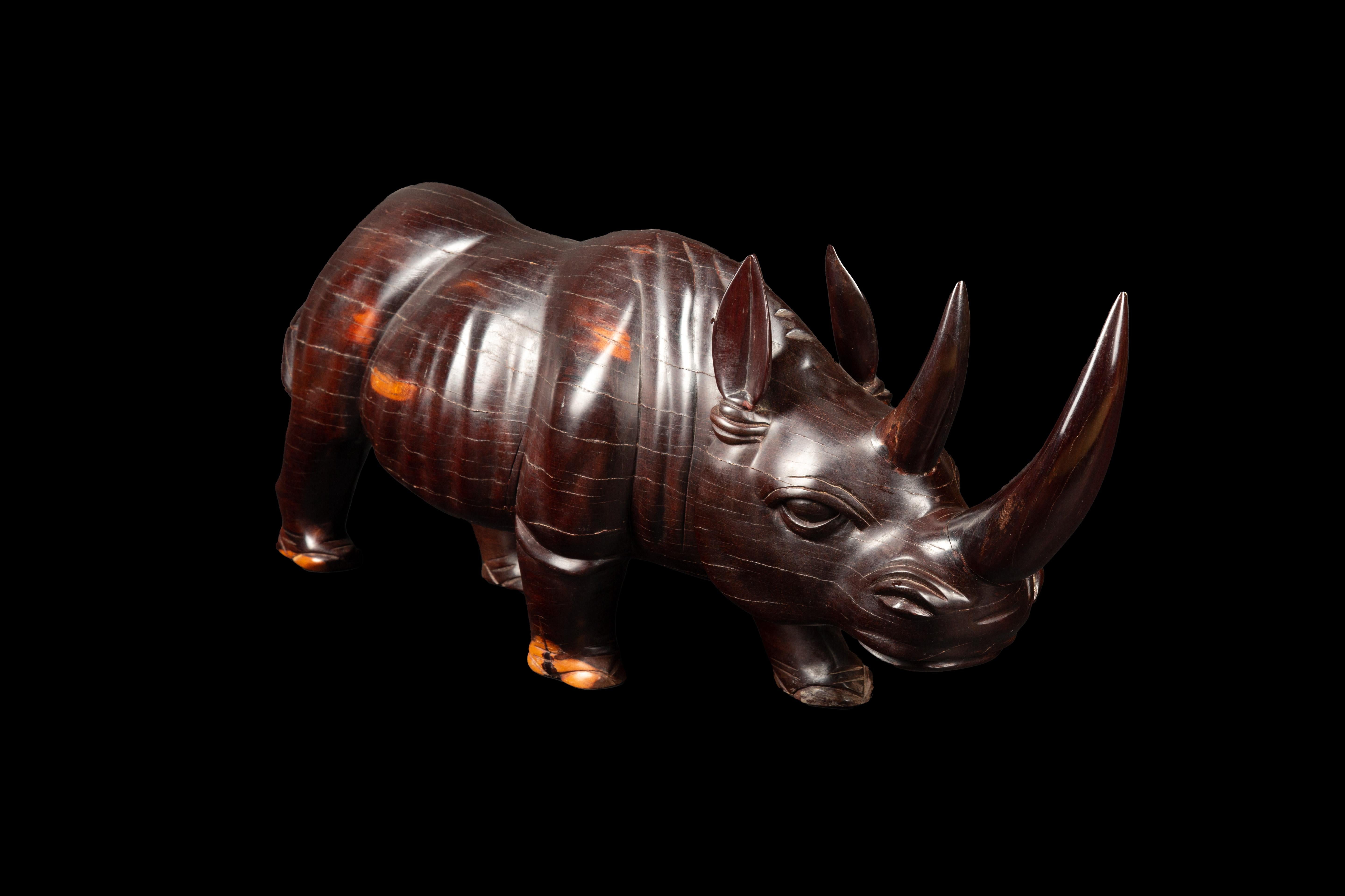 Tribal Massive Mid-Century Hand Carved Ebony Rhinoceros 30