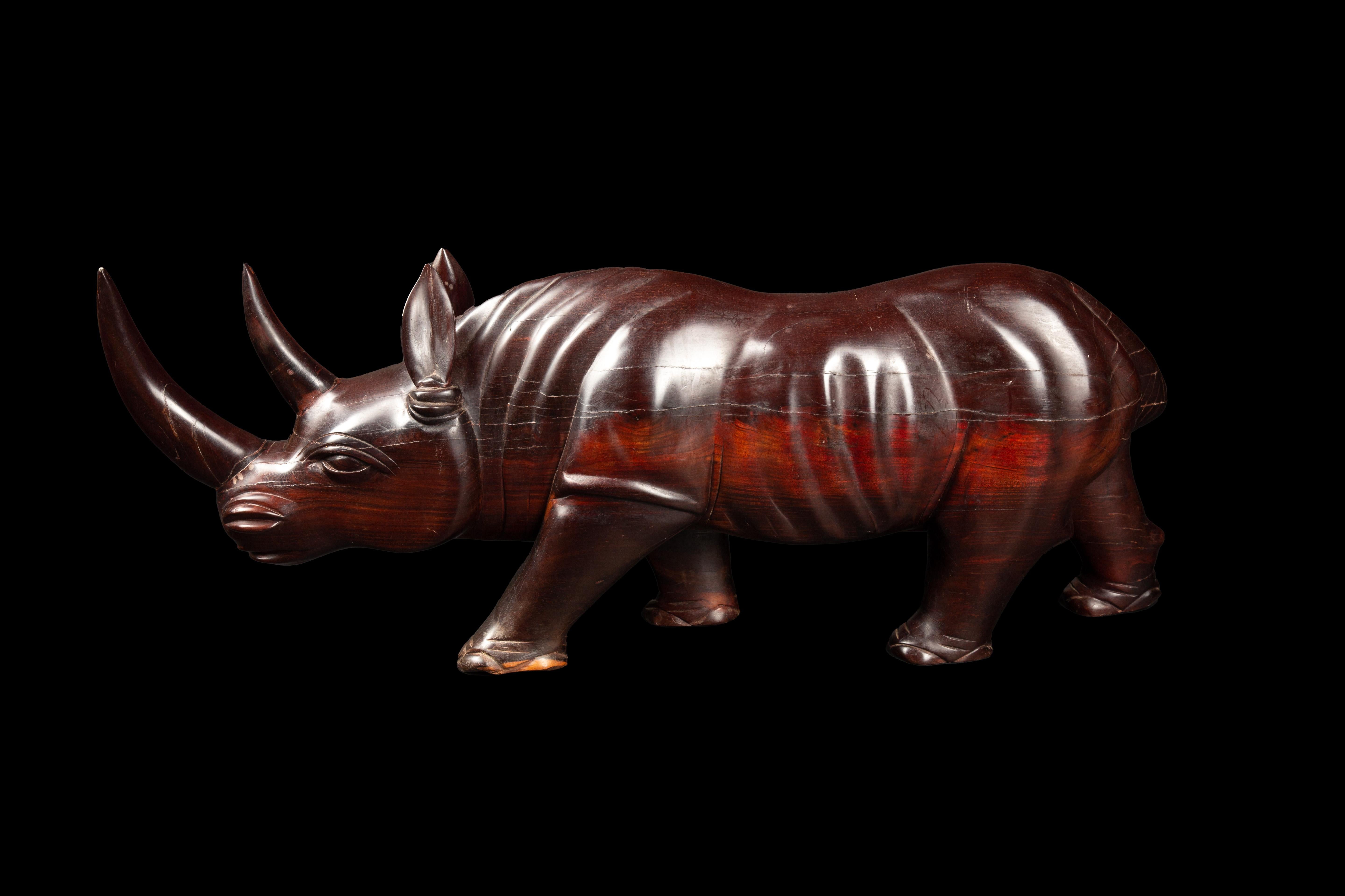 African Massive Mid-Century Hand Carved Ebony Rhinoceros 30