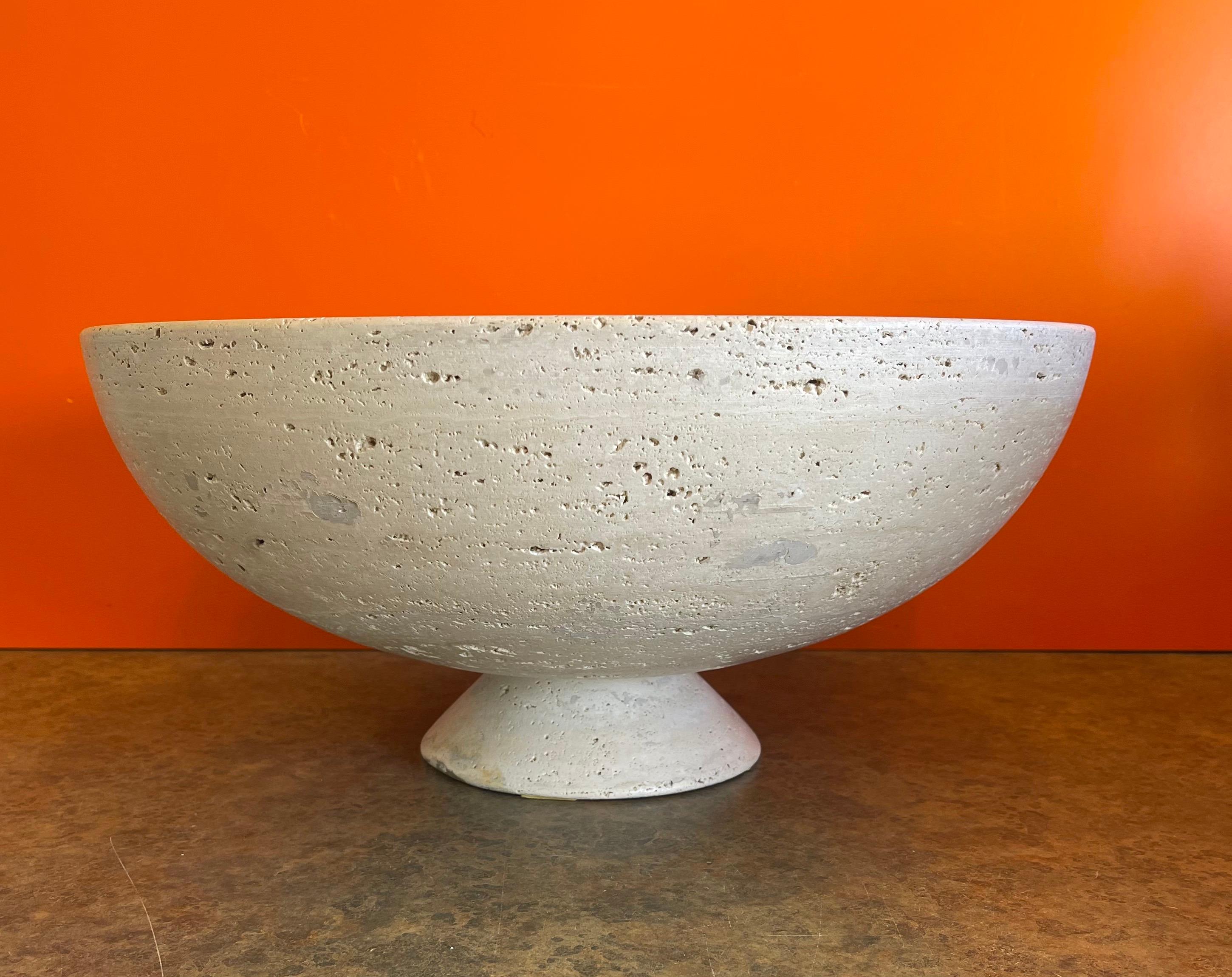 Massive Midcentury Italian Travertine Pedestal Fruit Bowl / Centerpiece In Good Condition In San Diego, CA