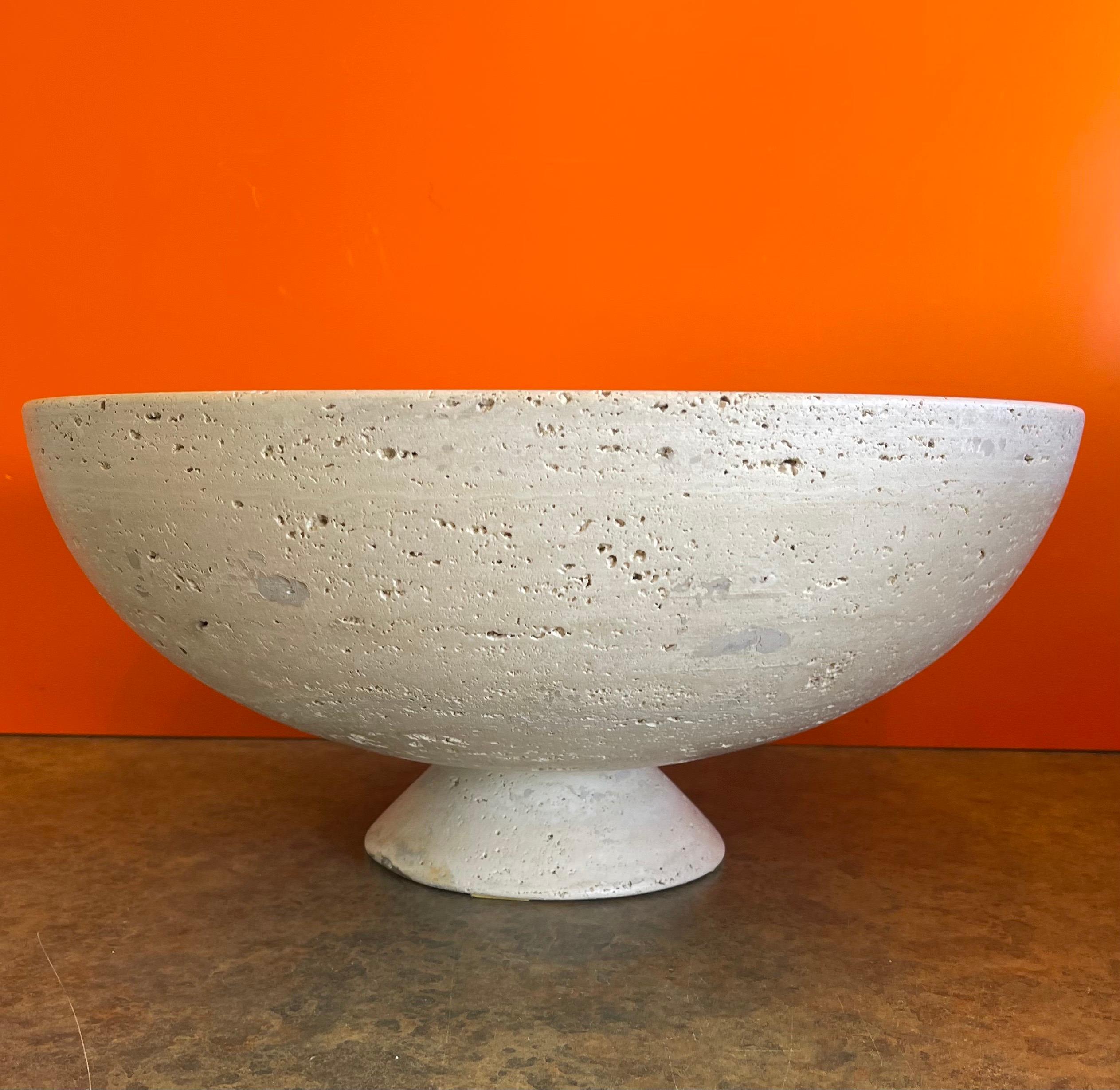 20th Century Massive Midcentury Italian Travertine Pedestal Fruit Bowl / Centerpiece