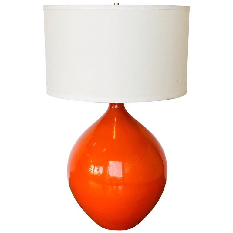 Massive Midcentury Large Orange Ceramic, Mid Century Large Ceramic Table Lamp